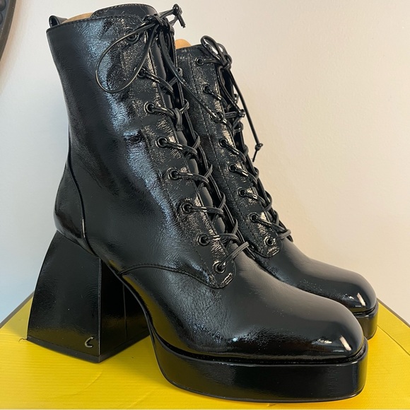 CIRCUS NY SAM EDELMAN Women's Karter Black Patent Platform Ankle Boot 9.5 Laceup - Picture 1 of 13